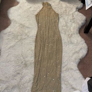 fashion nova gold dress with sparkles